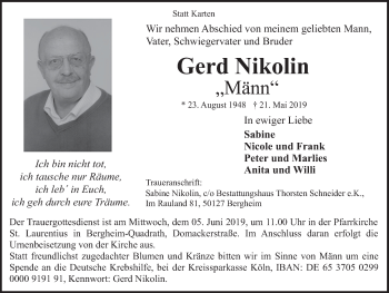 Anzeige von Gerd Nikolin von  Werbepost 