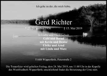 Anzeige von Gerd Richter von Kölner Stadt-Anzeiger / Kölnische Rundschau / Express