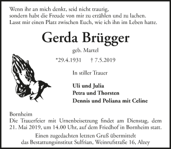 Anzeige von Gerda Brügger von  Anzeigen Echo 