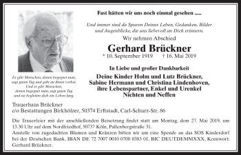 Anzeige von Gerhard Brückner von  Werbepost 
