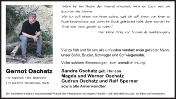 Anzeige von Gernot Oschatz von Kölner Stadt-Anzeiger / Kölnische Rundschau / Express