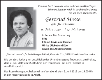 Anzeige von Gertrud Hesse von  Blickpunkt Euskirchen 