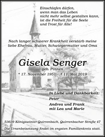 Anzeige von Gisela Senger von  Extra Blatt 