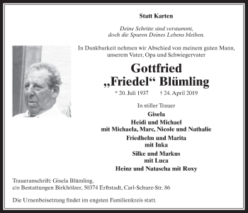 Anzeige von Gottfried Blümling von  Werbepost 