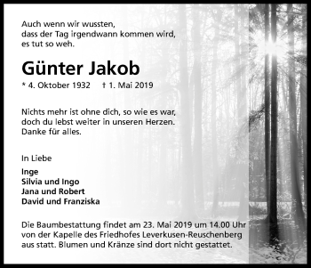 Anzeige von Günter Jakob von Kölner Stadt-Anzeiger / Kölnische Rundschau / Express
