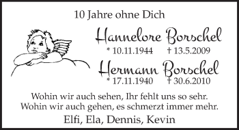 Anzeige von Hannelore Borschel von  Lokalanzeiger 