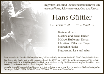 Anzeige von Hans Güttler von  Bergisches Handelsblatt 