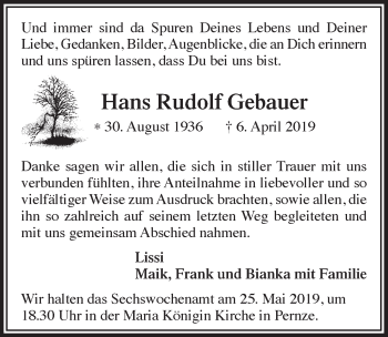 Anzeige von Hans Rudolf Gebauer von  Anzeigen Echo 