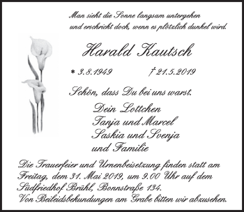 Anzeige von Harald Kautsch von  Schlossbote/Werbekurier 