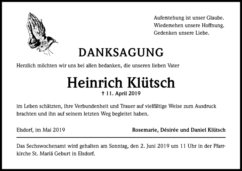  Traueranzeige für Heinrich Klütsch vom 18.07.2023 aus Kölner Stadt-Anzeiger / Kölnische Rundschau / Express