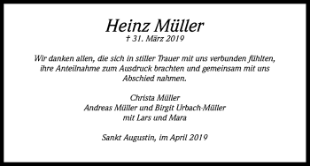 Anzeige von Heinz Müller von Kölner Stadt-Anzeiger / Kölnische Rundschau / Express