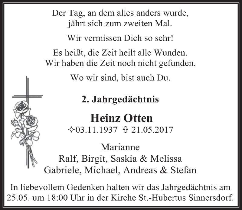  Traueranzeige für Heinz Otten vom 22.05.2019 aus  Wochenende 