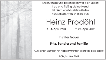 Anzeige von Heinz Prodöhl von  Schlossbote/Werbekurier 