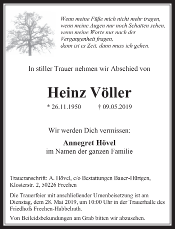 Anzeige von Heinz Völler von  Wochenende 