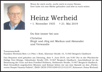 Anzeige von Heinz Werheid von Kölner Stadt-Anzeiger / Kölnische Rundschau / Express