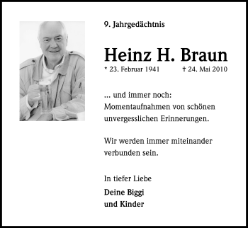Anzeige von Heinz H. Braun von Kölner Stadt-Anzeiger / Kölnische Rundschau / Express