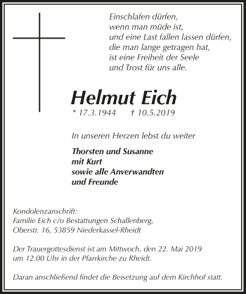 Anzeige von Helmut Eich von  Extra Blatt 