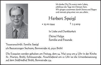 Anzeige von Herbert Speigl von  Schlossbote/Werbekurier 