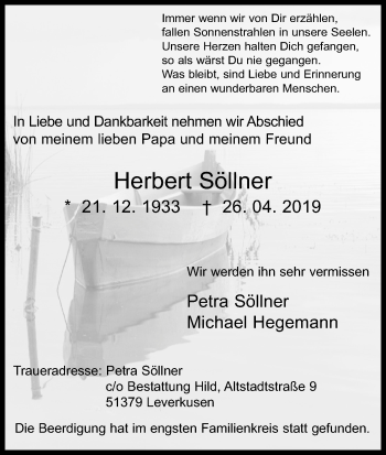 Anzeige von Herbert Söllner von Kölner Stadt-Anzeiger / Kölnische Rundschau / Express