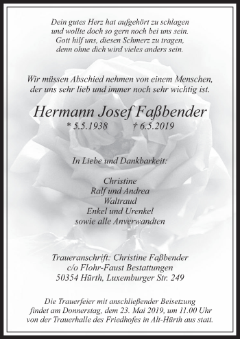 Anzeige von Hermann Josef Faßbender von  Wochenende 