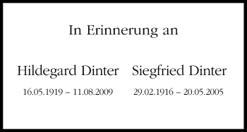 Anzeige von Hildegard Dinter von Kölner Stadt-Anzeiger / Kölnische Rundschau / Express