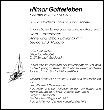 Anzeige von Hilmar Gottesleben von Kölner Stadt-Anzeiger / Kölnische Rundschau / Express