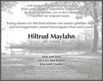 Anzeige von Hiltrud Malahn von  Lokalanzeiger 