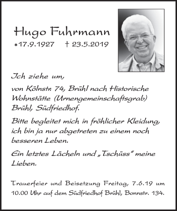 Anzeige von Hugo Fuhrmann von  Schlossbote/Werbekurier 