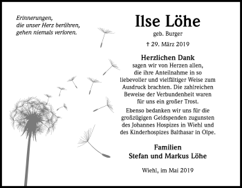 Anzeige von Ilse Löhe von Kölner Stadt-Anzeiger / Kölnische Rundschau / Express