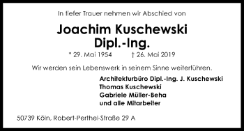 Anzeige von Joachim Kuschewski von Kölner Stadt-Anzeiger / Kölnische Rundschau / Express
