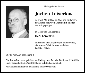 Anzeige von Jochen Leiverkus von Kölner Stadt-Anzeiger / Kölnische Rundschau / Express