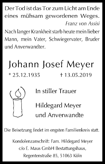 Anzeige von Johann Josef Meyer von Kölner Stadt-Anzeiger / Kölnische Rundschau / Express