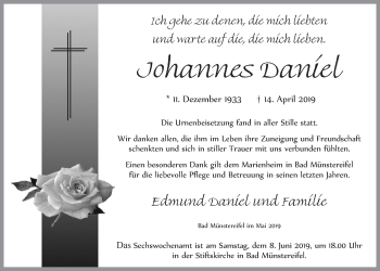 Anzeige von Johannes Daniel von  Blickpunkt Euskirchen 