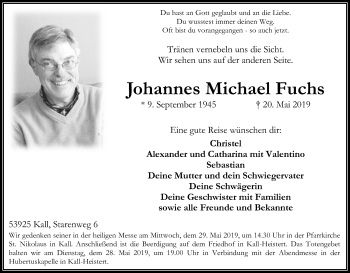Anzeige von Johannes Michael Fuchs von Kölner Stadt-Anzeiger / Kölnische Rundschau / Express