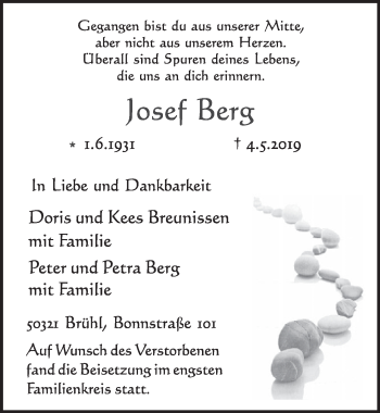 Anzeige von Josef Berg von  Schlossbote/Werbekurier 