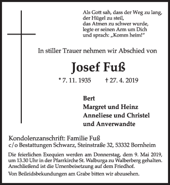 Anzeige von Josef Fuß von  Schlossbote/Werbekurier 