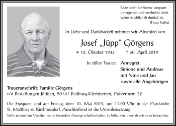 Anzeige von Josef Görgens von  Werbepost 