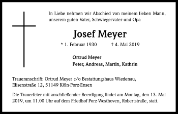 Anzeige von Josef Meyer von Kölner Stadt-Anzeiger / Kölnische Rundschau / Express