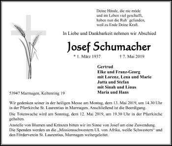 Anzeige von Josef Schumacher von Kölner Stadt-Anzeiger / Kölnische Rundschau / Express