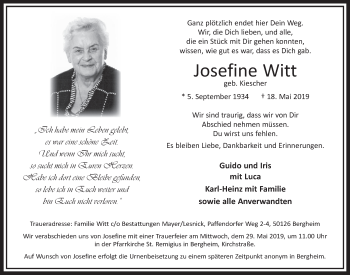 Anzeige von Josefine Witt von  Sonntags-Post 