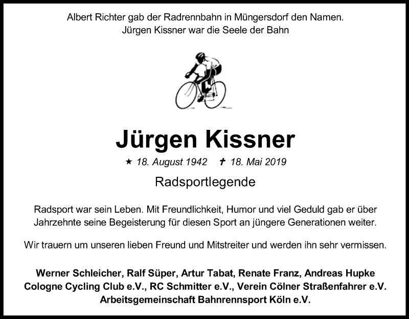  Traueranzeige für Jürgen Kissner vom 01.06.2019 aus Kölner Stadt-Anzeiger / Kölnische Rundschau / Express