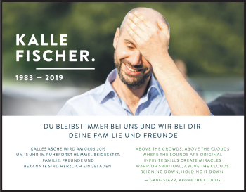 Anzeige von Kalle Fischer von Kölner Stadt-Anzeiger / Kölnische Rundschau / Express