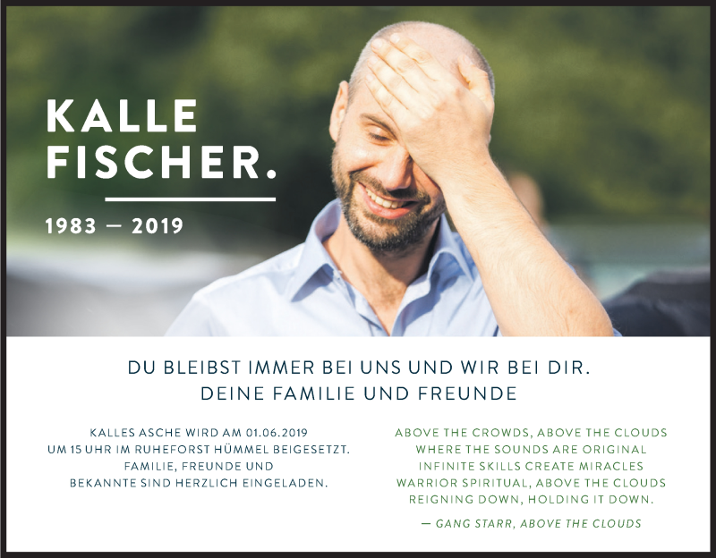  Traueranzeige für Kalle Fischer vom 18.05.2019 aus Kölner Stadt-Anzeiger / Kölnische Rundschau / Express