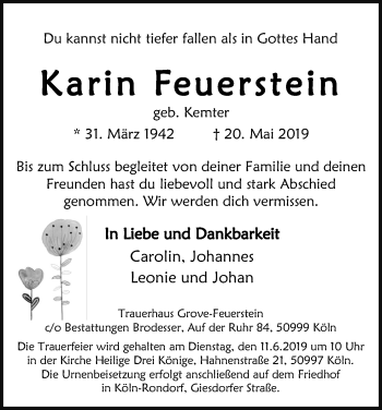 Anzeige von Karin Feuerstein von Kölner Stadt-Anzeiger / Kölnische Rundschau / Express