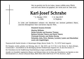 Anzeige von Karl-Josef Schrahe von Kölner Stadt-Anzeiger / Kölnische Rundschau / Express