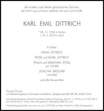 Anzeige von Karl Emil Dittrich von Kölner Stadt-Anzeiger / Kölnische Rundschau / Express