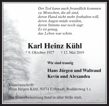 Anzeige von Karl Heinz Kühl von  Werbepost 