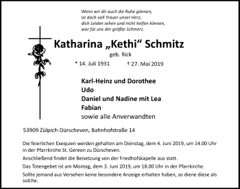 Anzeige von Katharina Schmitz von  Blickpunkt Euskirchen 