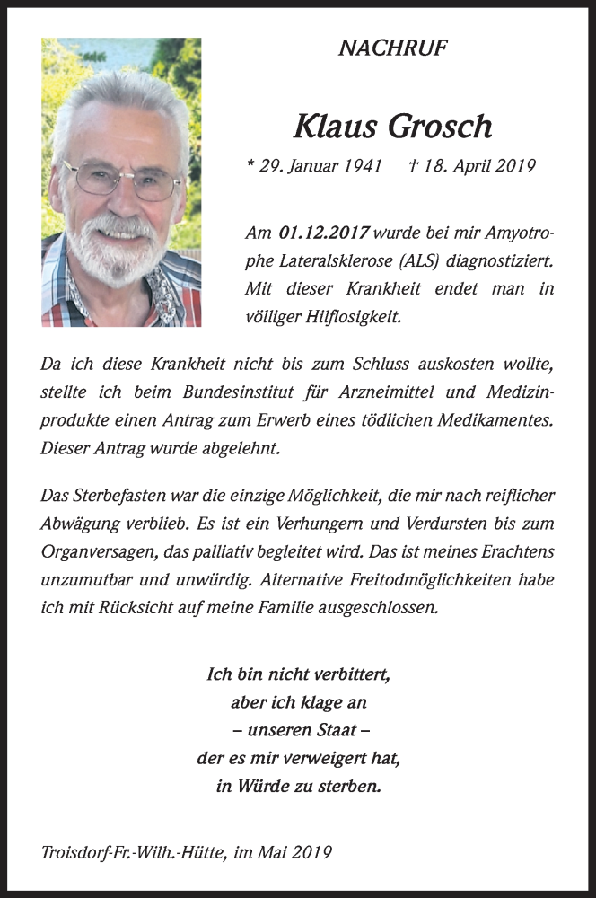  Traueranzeige für Klaus Grosch vom 04.05.2019 aus Kölner Stadt-Anzeiger / Kölnische Rundschau / Express