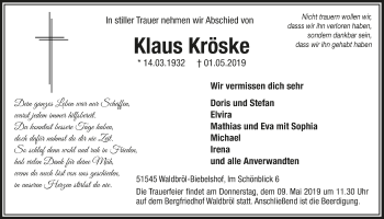 Anzeige von Klaus Kröske von  Lokalanzeiger 